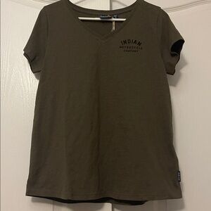 Indian Motorcycle Company Khaki Green Women's V neck Top